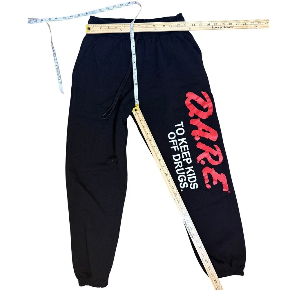 DARE Sweatpants Kids Medium Black Graphic Logo Elastic VTG 90s Streetwear Retro